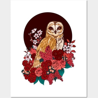 Owl Floral Eclipse Posters and Art